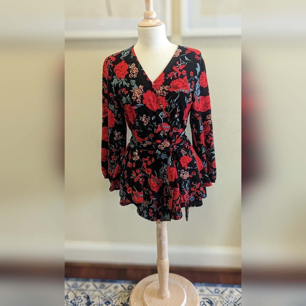 Red Floral Ruffle Romper